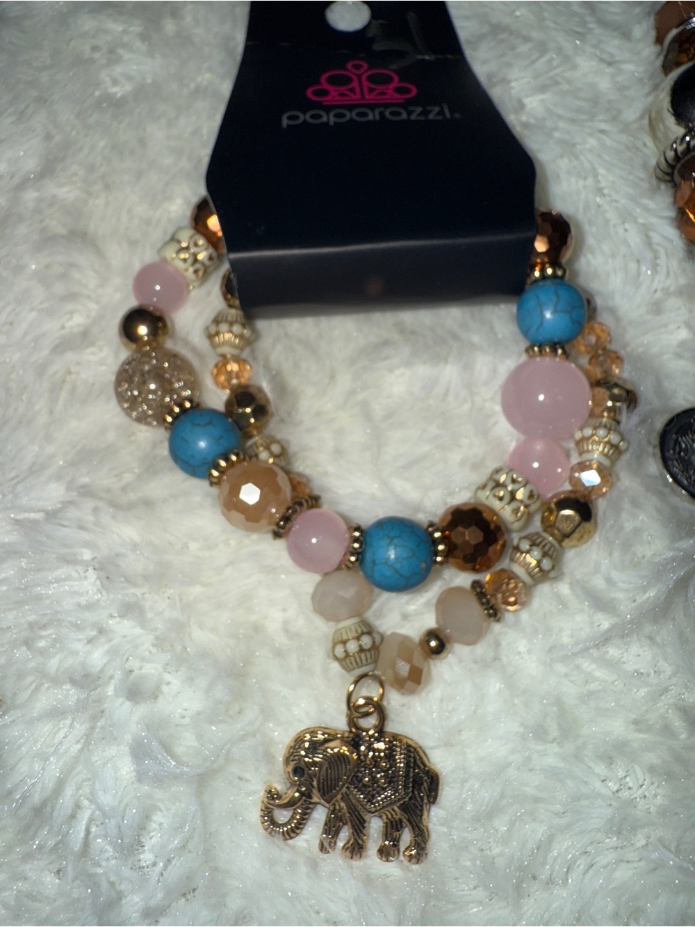 paparazzi Pink Turquoise and Gold Elephant Bracelet Set